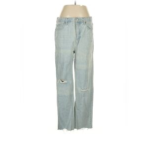 UNIQLO Tapered Mid Rise Relaxed Jeans Women 27‎ Light Wash Distressed Streetwear